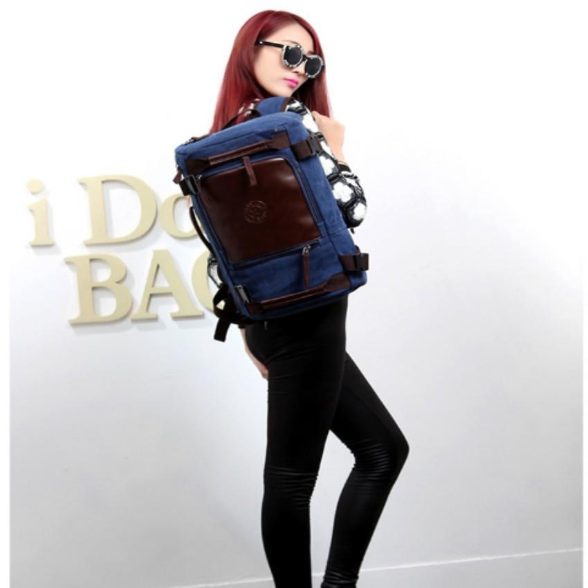 Balo Canvas Phối Da cho nam và nữ Thời Trang sinh viên, du lịch, dã ngoại 205937