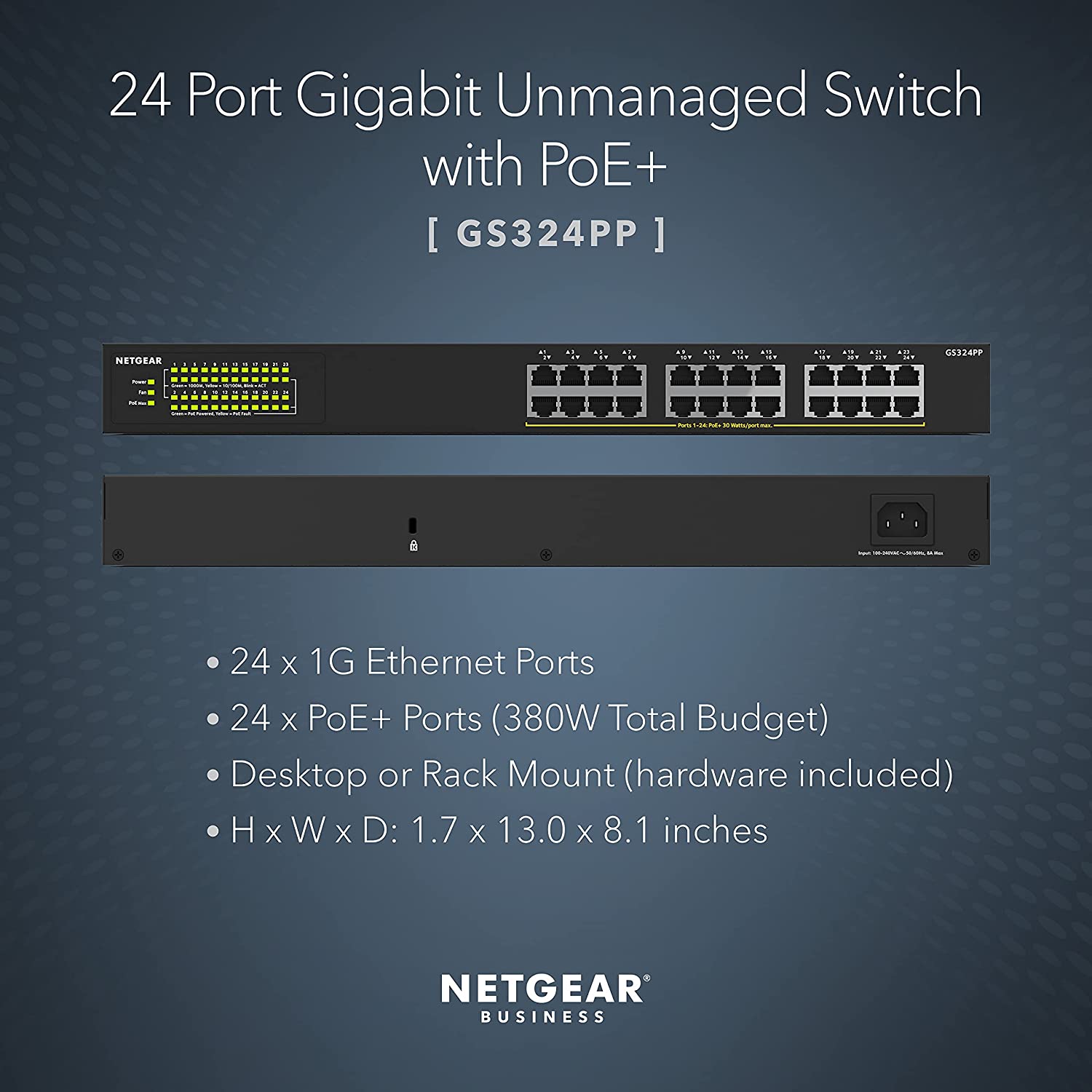 Bộ Chia Mạng Để Bàn hoặc Gắn Rack 24 Cổng 10/100/1000M PoE+ Công Suất Cao Gigabit Ethernet Unmanaged Switch Netgear GS324PP - Hàng Chính Hãng
