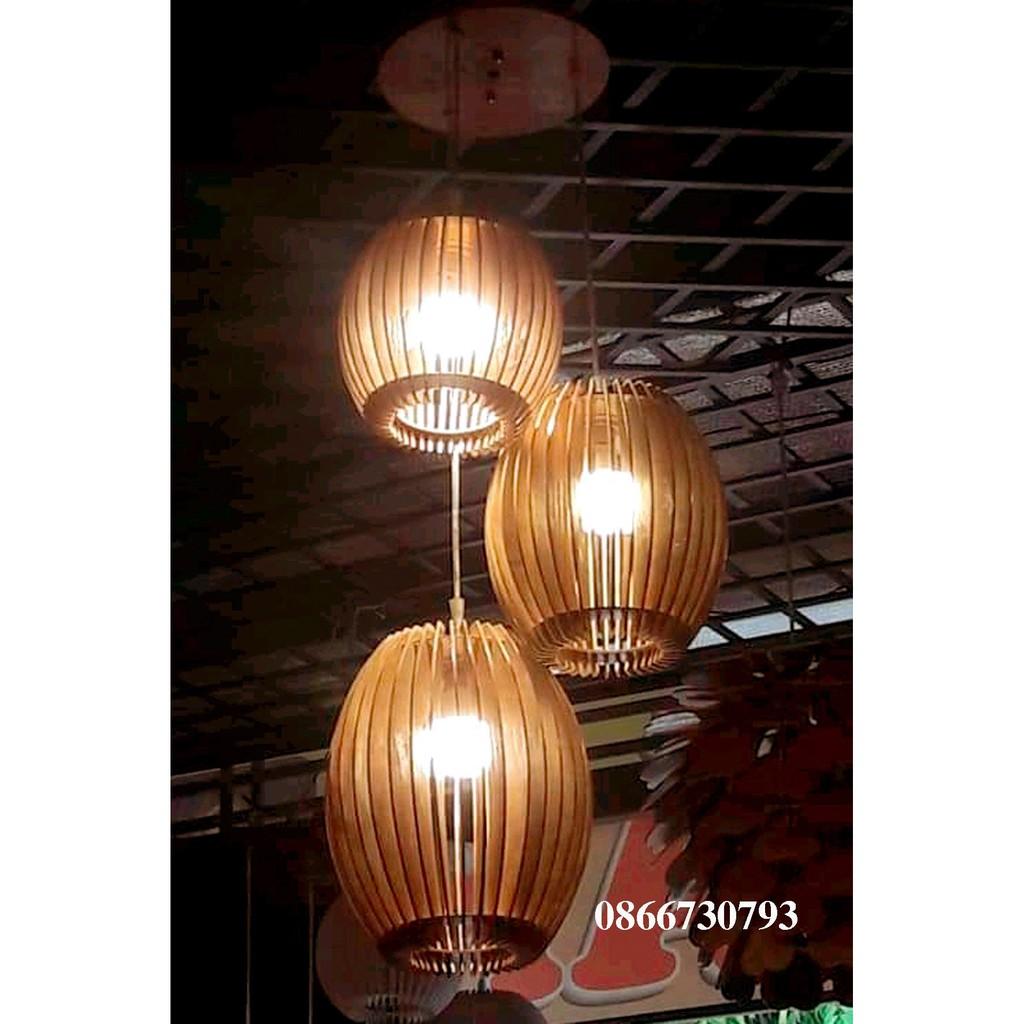 Đèn gỗ hình bầu DG084 - Đèn gỗ thả trần trang trí nhà cửa, quán cafe, nhà hàng