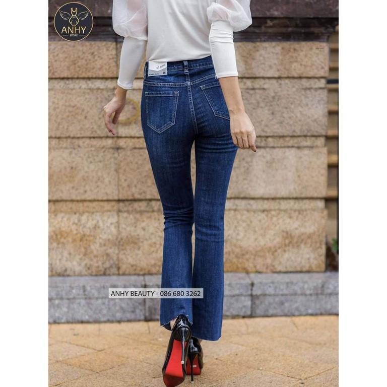 Quần jean ống loe nữ cạp cao. lưng siêu cao túi trước hàng VNXK - bigsize