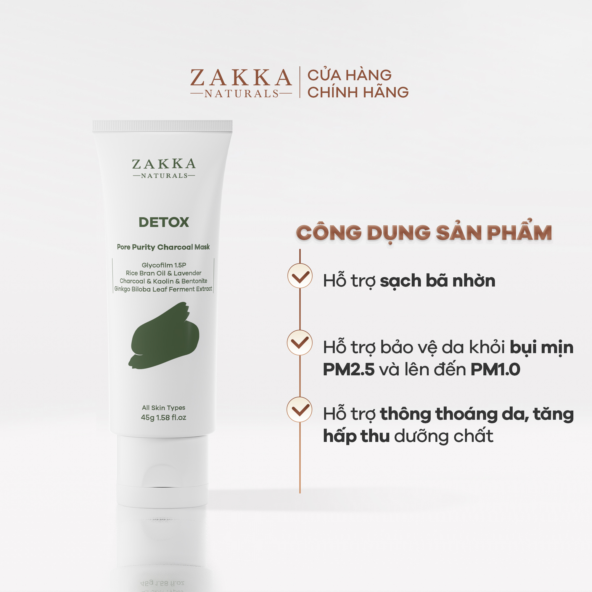 Mặt Nạ Detox Zakka Naturals than hoạt tính làm sạch sâu Detox Pore Purity Charcoal Mask 45g