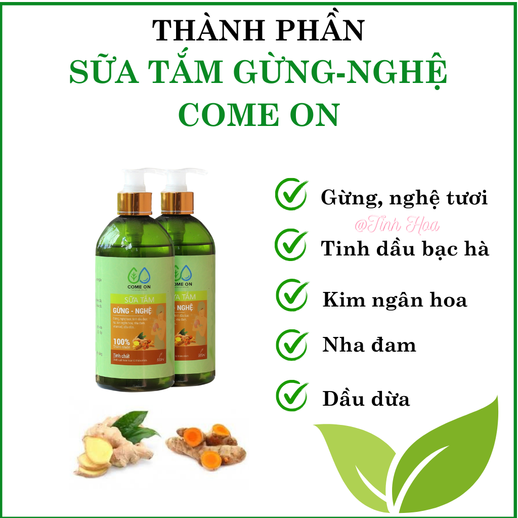 Sữa tắm gừng nghệ Come on chai 500ml sữa tắm trị mụn lưng, sữa tắm tẩy tế bào chết, sữa tắm trắng da