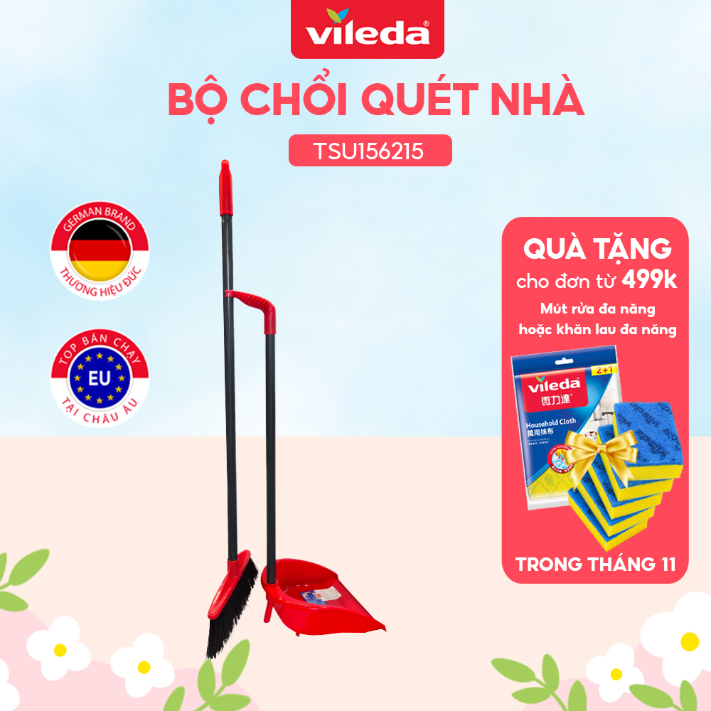Bộ chổi quét nhà kèm xẻng hốt VILEDA tay cầm dài, tháo lắp tiện lợi, tiết kiệm không gian - TSU156215