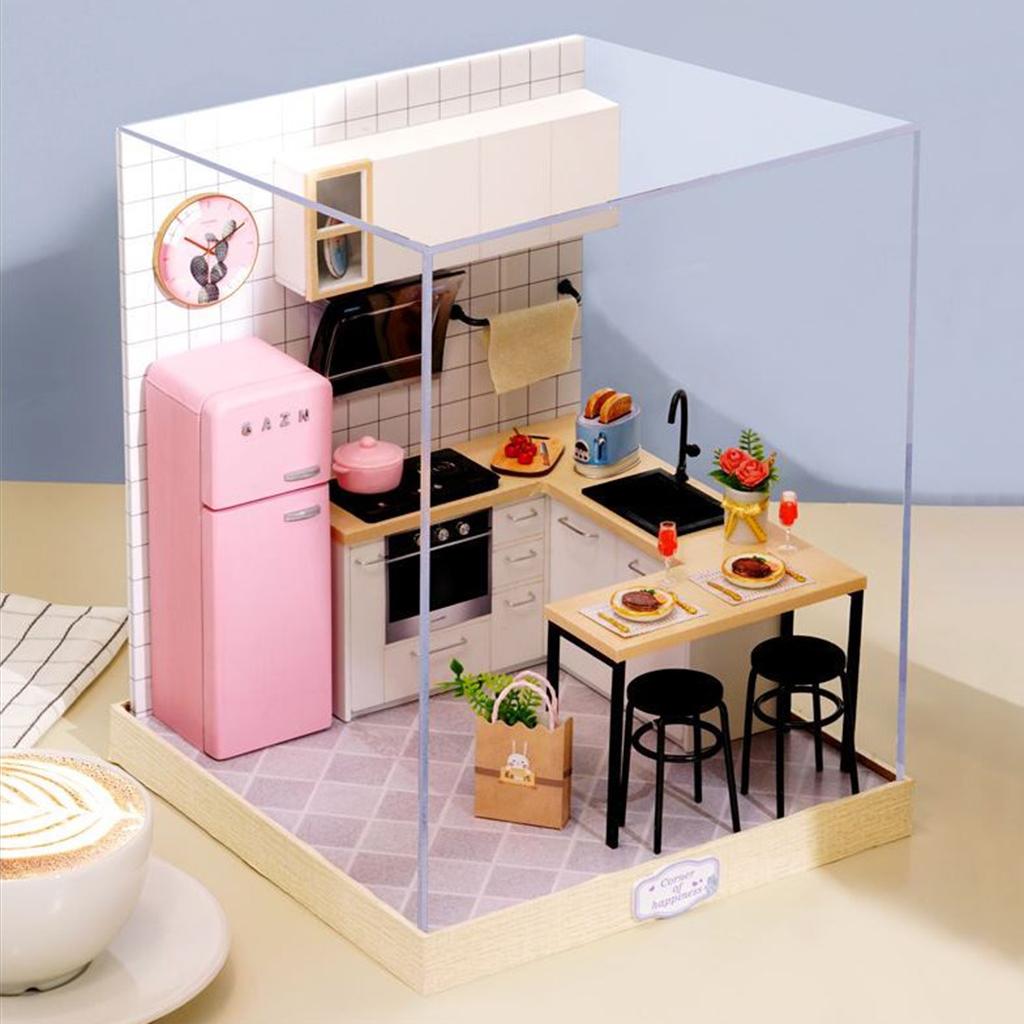 1/124 DIY Dollhouse Wooden Miniature Furniture Kit Mini 3D House with LED & Dustproof Cap, Best Birthday Gifts for Women & Girls