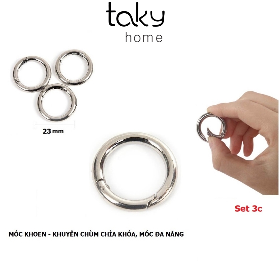 Set 3 Vòng Khuyên Tròn Hiện Đại, Móc Khoen Chùm Khóa Trơn Kim Loại Màu Bạc, Móc Chùm Chìa Khóa, Móc Đa Năng - TakyHome 5070