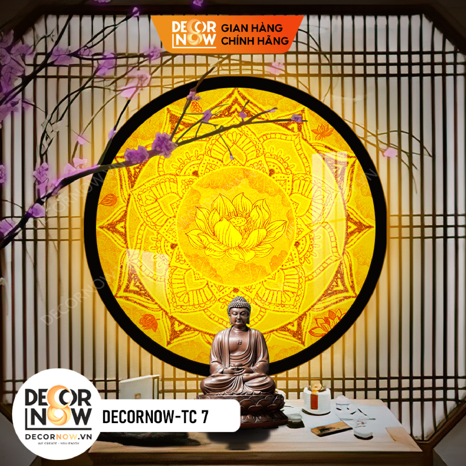 Đèn Hào Quang Phật In Tranh Trúc Chỉ DECORNOW 30,40 cm, Trang Trí Ban Thờ, Hào Quang Trúc Chỉ MANDALA DCN-TC7