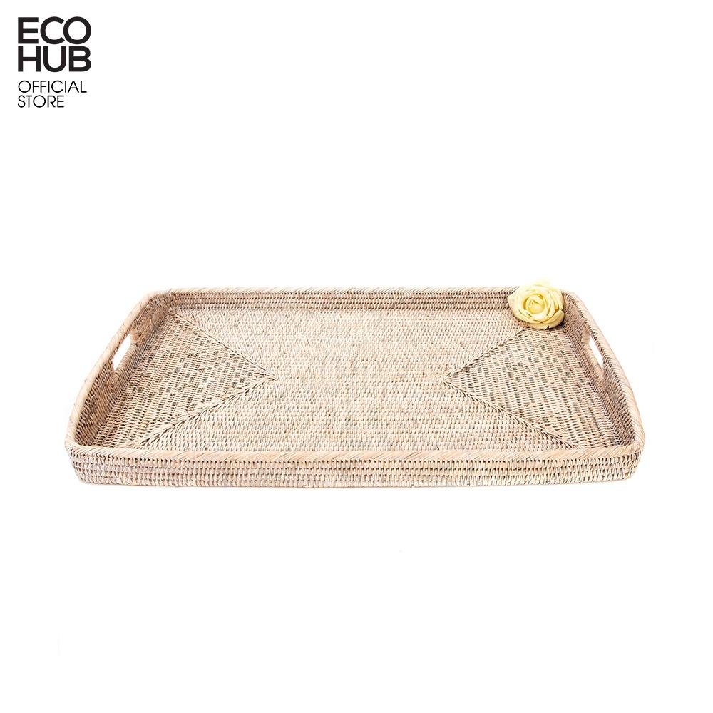 Khay mây chữ nhật ECOHUB có tay cầm đựng hoa quả, đồ ăn, decor dành cho khu nghỉ dưỡng (Rectangular Rattan Tray) E00212