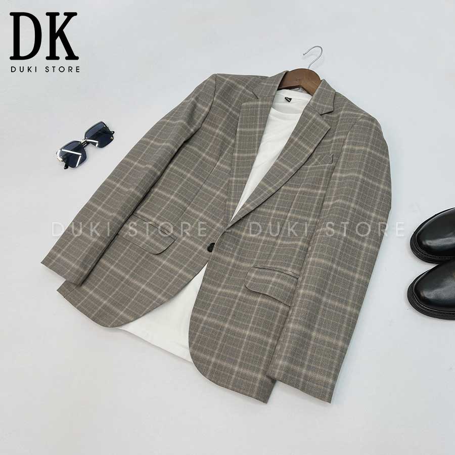 Áo vest nam, áo blazer nam 1 nút Hàn Quốc kẻ caro vintage cực sang BDK0002 - DUKI STORE