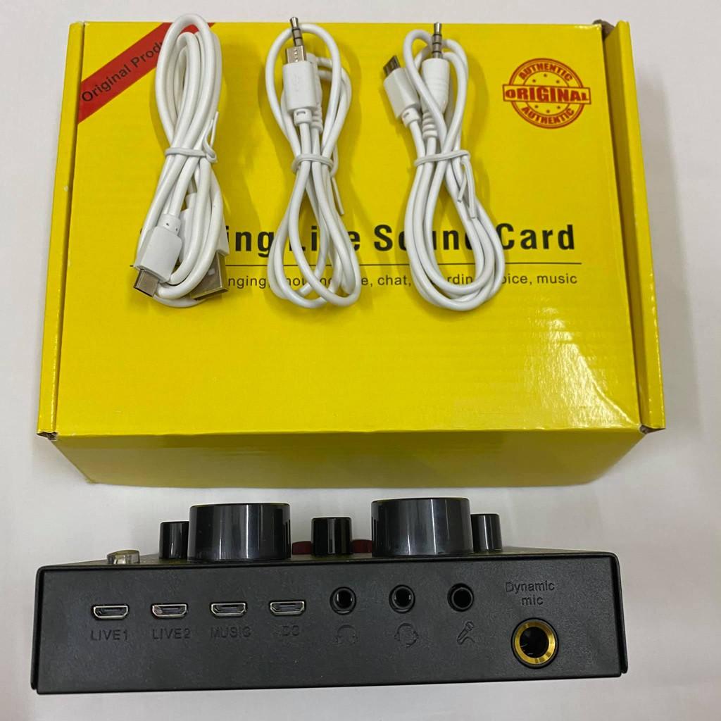 xả hàng (chuẩn amly phòng thu) Sound card V8 live livestream cao cấp có kết nối không dây bluetooth dành cho míc thu âm