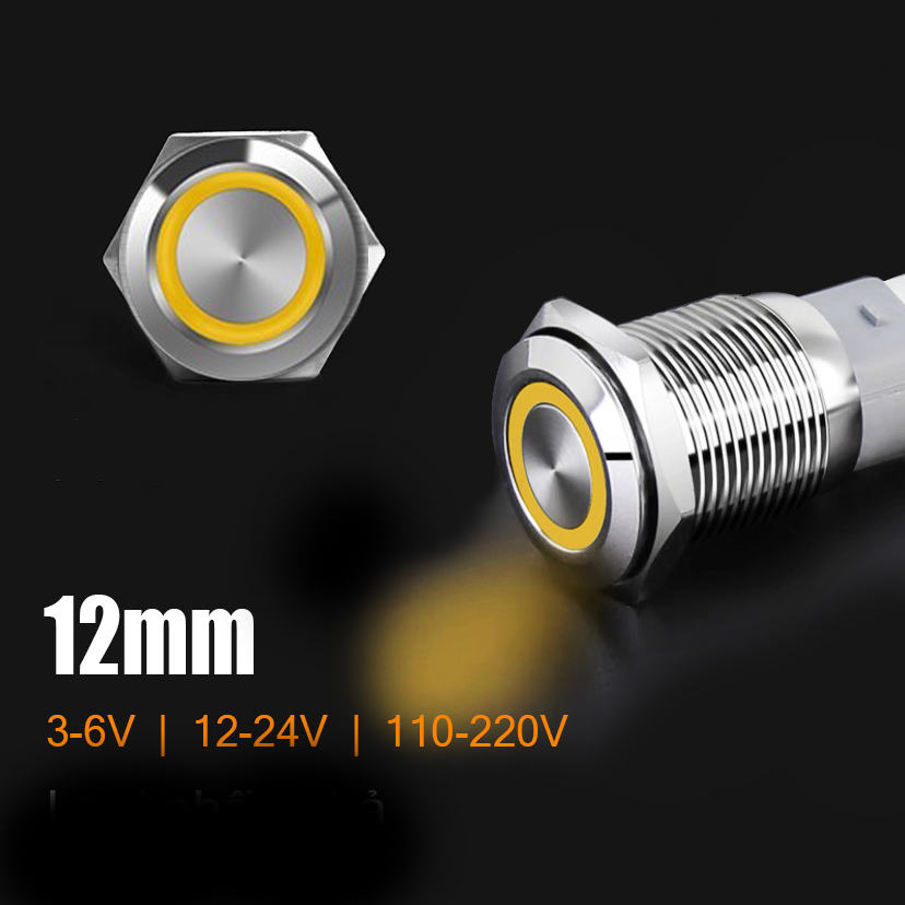 Nút nhấn công tắc tự khóa 12mm Vỏ INOX chống thấm nước
