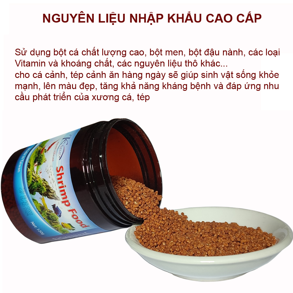 Thức ăn cho cá cảnh, tép cảnh Shrimp Food 120Gr siêu đạm, kích màu, tăng size cao câp, hiệu quả
