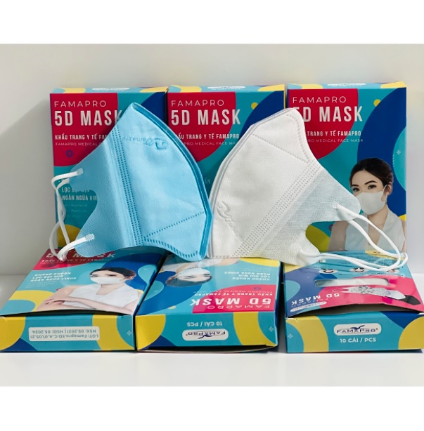 Khẩu trang kháng khuẩn Famapro 5D Mask/Kháng khuẩn, virus, bụi 99% /Chính Hãng Hộp 10 cái)