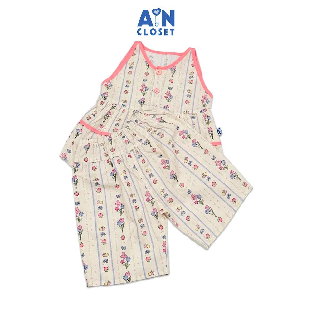 Bộ quần áo Lửng bé gái hoạ tiết Kẻ Hoa Hồng Cotton - AICDBG2ABJFD - AIN Closet