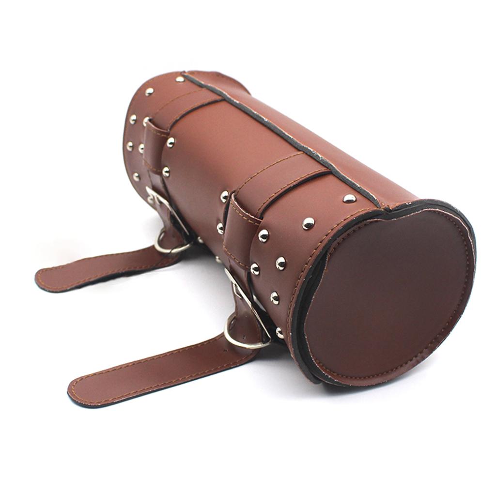 Brown Leather Front Fork Motorcycle 12" Tool Bag Organiser Pouch for