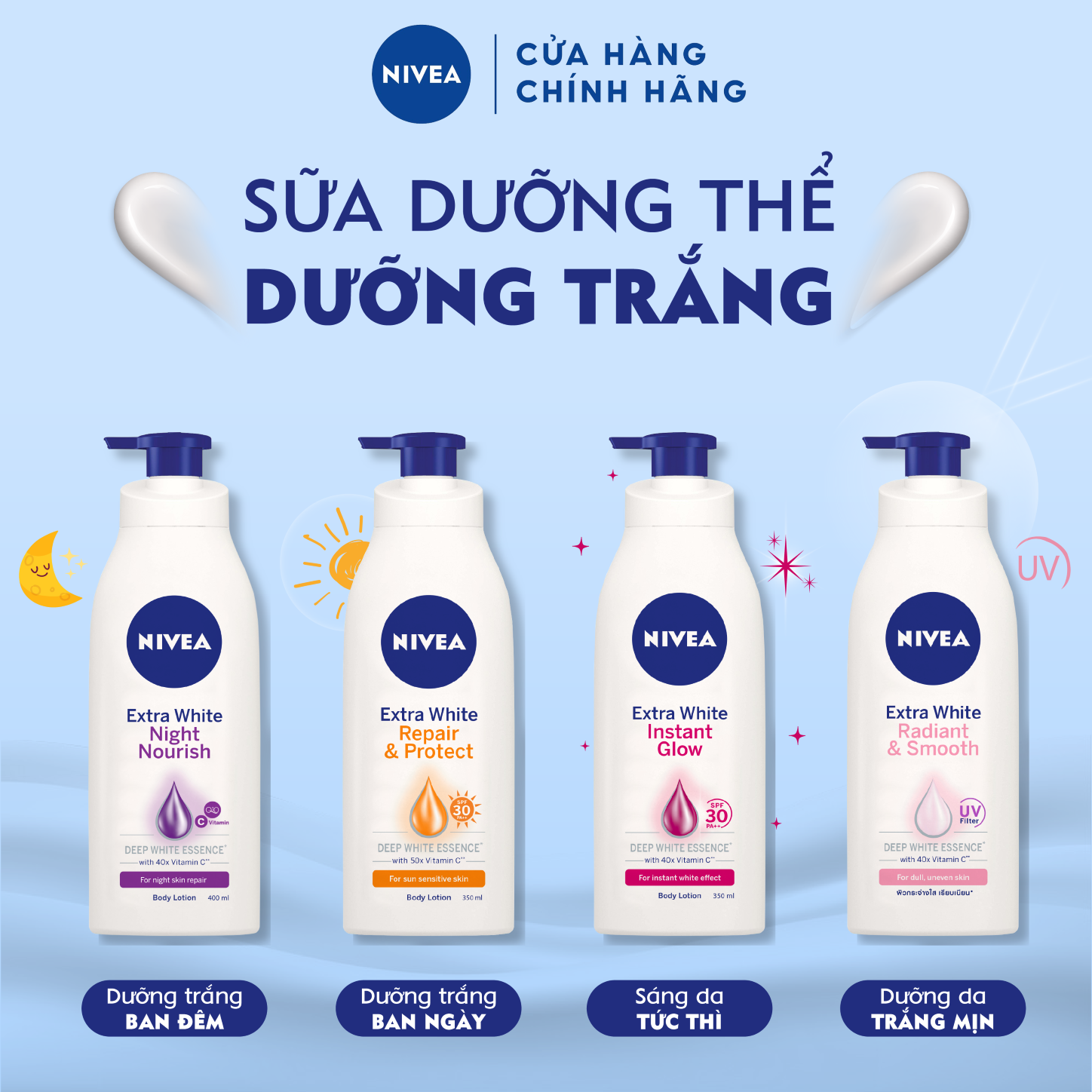 Sữa Dưỡng Thể NIVEA Extra White Dưỡng Sáng Da | Mịn Da (350 ml)