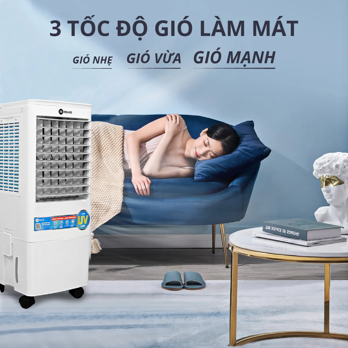 Quạt điều hòa hơi nước 20L có UV diệt khuẩn nấm mốc Mishio MK310 - Hàng chính hãng