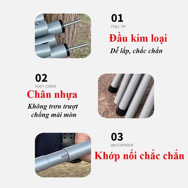 Tấm Tank Bạt Che Lều Tăng Lều Che Nắng Bạt Lót Cắm Trại Dày Kích Thước 3mx3m Có Combo Cây Chống Kèm Dây Với Túi Đựng