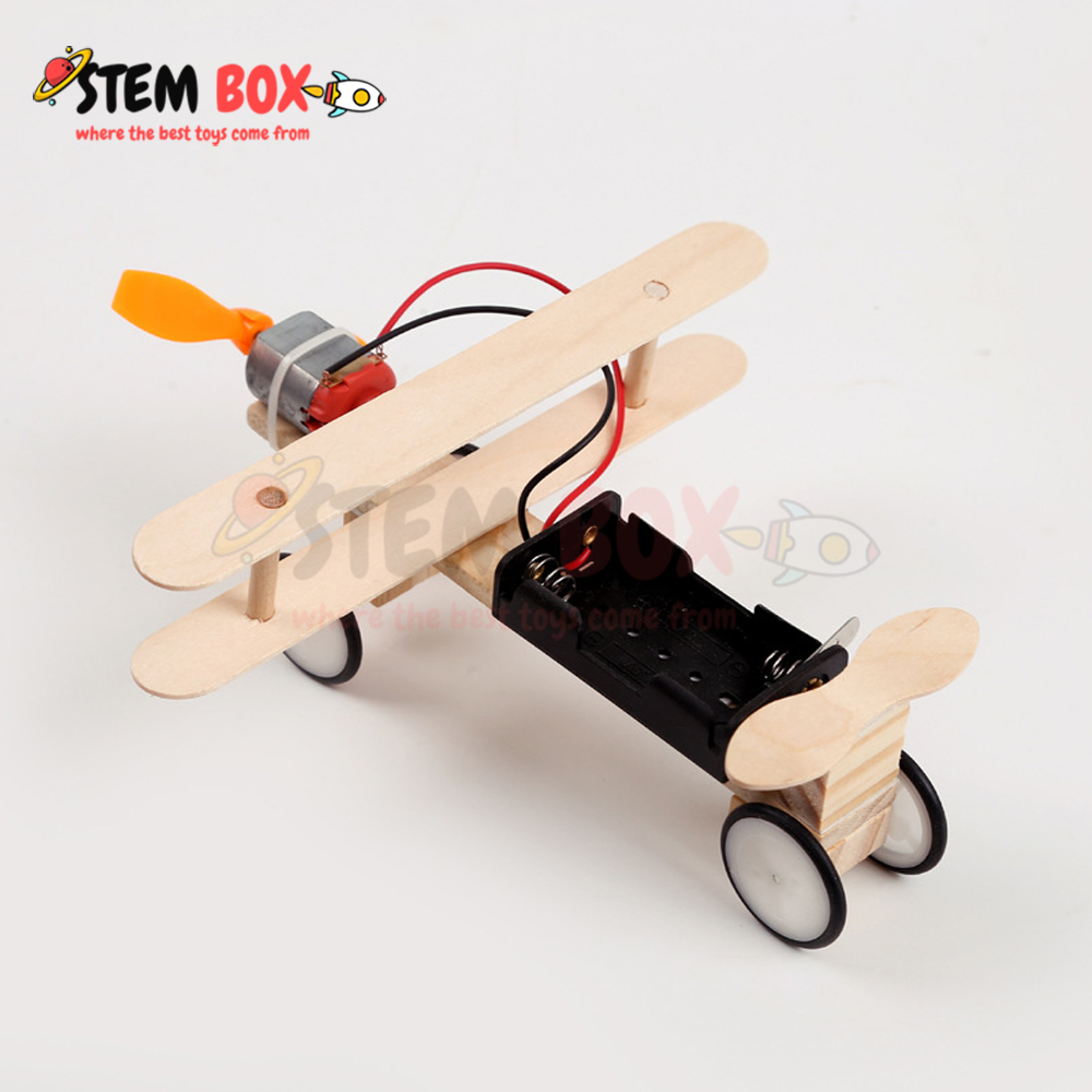 Đồ chơi giáo dục theo phương pháp STEM - Bộ lắp ghép mô hình máy bay bằng gỗ gắn động cơ cánh quạt - Trò chơi DIY STEM BOX