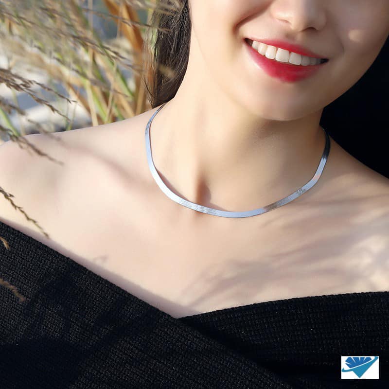 Dây chuyền nữ Choker bản dẹp chất liệu bạc Ý MS16c