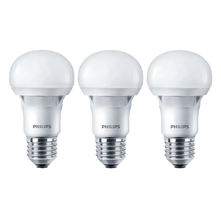 Bộ 3 Bóng Đèn Philips LED Ecobright 5W 3000K E27 A60  - Ánh Sáng Vàng - Hàng Chính Hãng