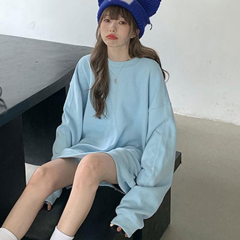 Áo Len Dài Tay Cổ Tròn Dáng Rộng Màu Sắc Ngọt Ngào Phong Cách Hàn Quốc