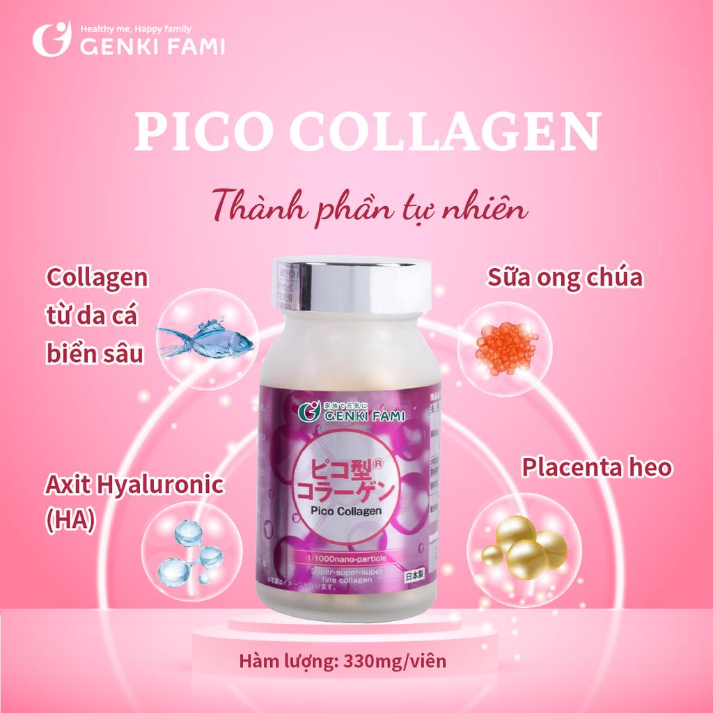 Viên Uống Hỗ Trợ Trẻ Hóa Da Pico Collagen Genki Fami, Hộp 180 viên