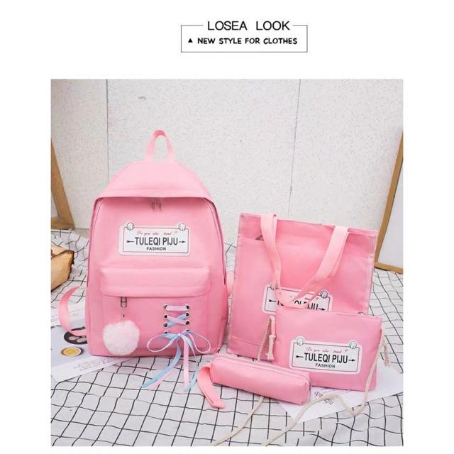 Set 4 món Balo kèm túi ví - TULEQI PIJU BALO THỜI TRANG NAM NỮ TO Ulzzang