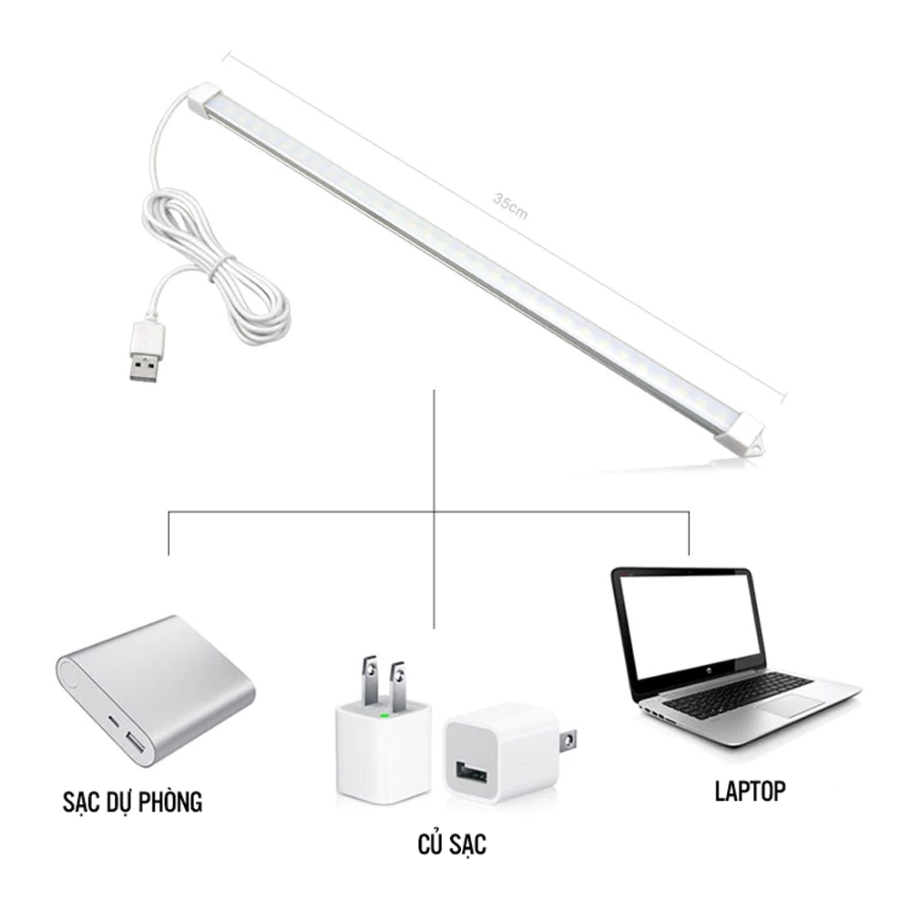 Bộ LED Thanh 35cm 60LED USB Ánh Sáng Kép (3 Chế độ sáng Trắng/ Vàng/ Trung Tính) Ngõ Cấp Nguồn USB Với 2 Công Tắc Đôi Dây Dài 150cm Mai Lee