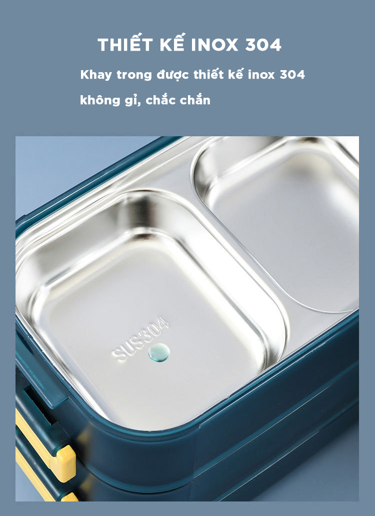 Hộp cơm giữ nhiệt văn phòng YESURE 1200ml Hai Tầng có ngăn Inox Tháo rời dễ dàng cho vào lò Vi Sóng - Hàng chính hãng