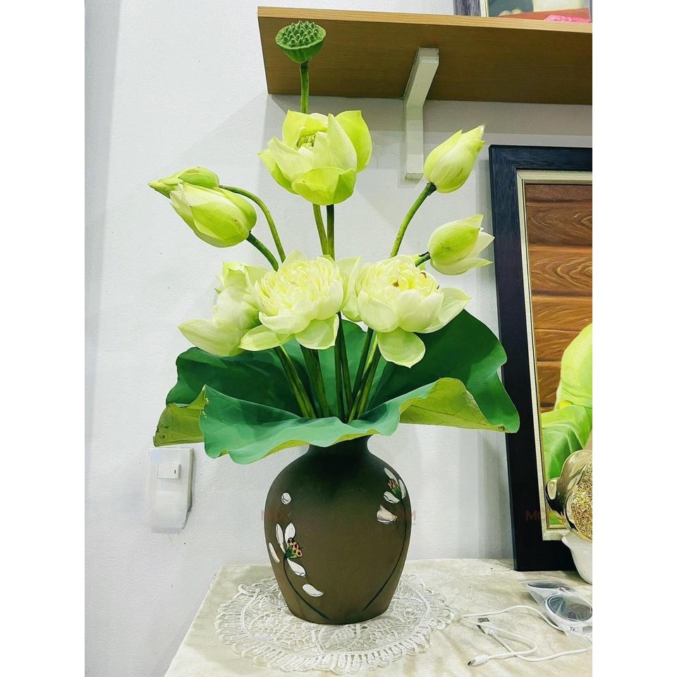 Bình Hoa Lọ Hoa Dáng Vò Tròn To Có Cổ Men Mộc Gốm Sứ Bát Tràng - Gốm Bích
