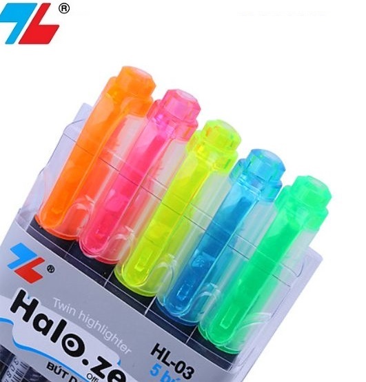 Vỉ 5 cây bút dạ quang 2 đầu Thiên Long; HL-03 - bộ 5 màu