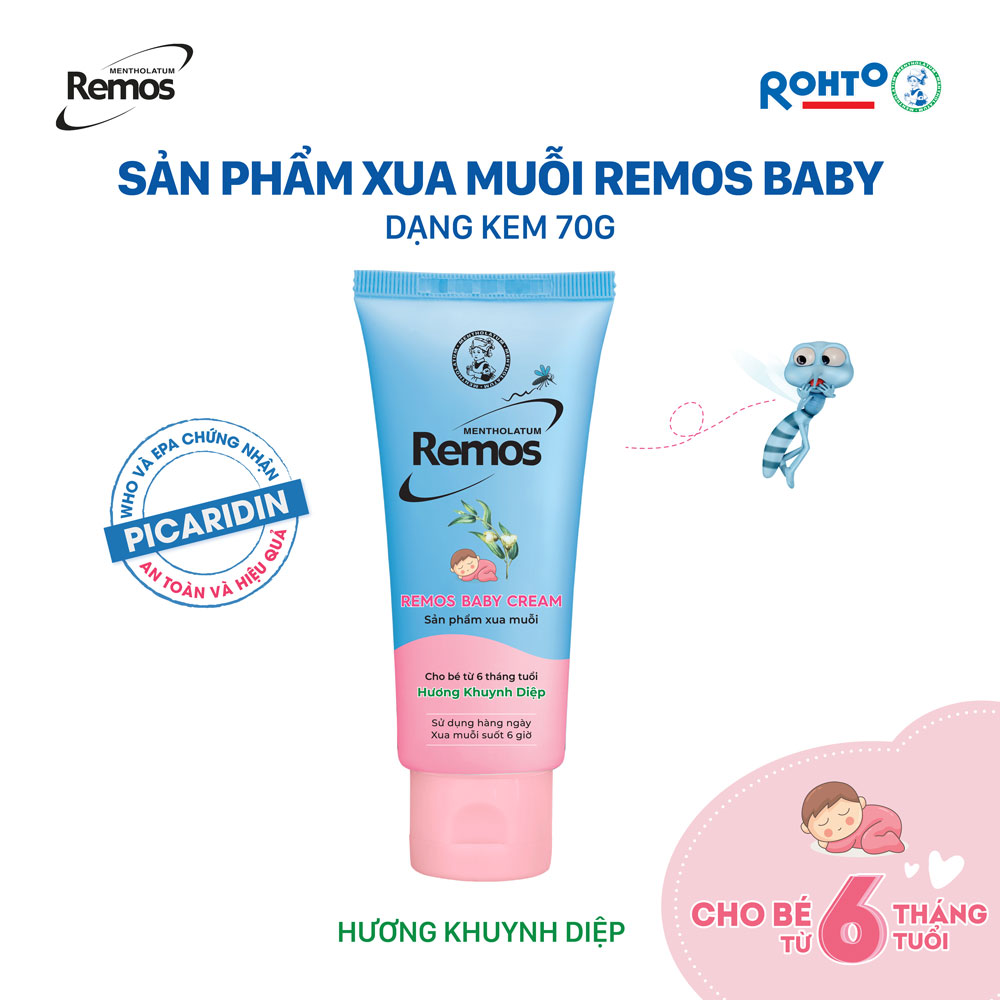 Kem chống muỗi cho bé từ 6 tháng tuổi Remos Mentholatum hương Khuynh diệp (70g)