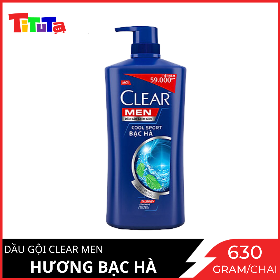 Dầu Gội Đầu cho nam 630g Clear Men Cool Sport Bạc hà đánh bay gàu, ngứa và vi khuẩn mát lạnh cực đỉnh suốt ngày dài