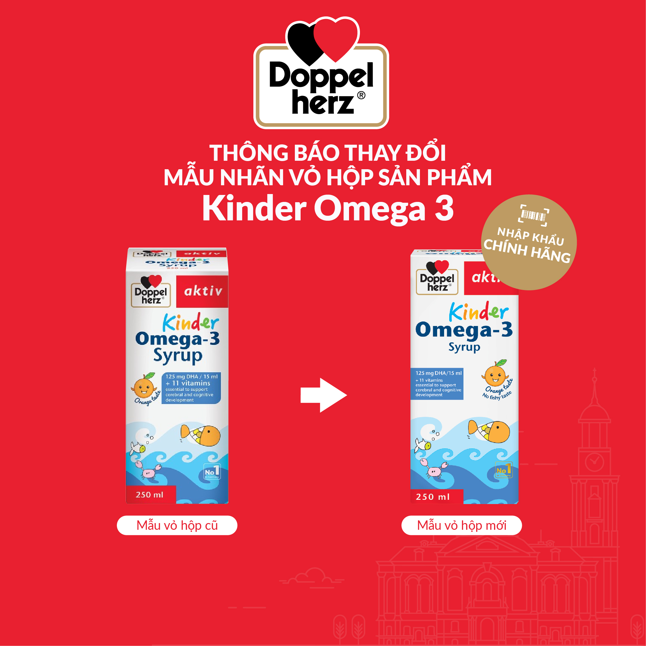 Siro hỗ trợ phát triển não bộ và thị lực cho bé Doppelherz Aktiv Kinder Omega-3 Syrup (Chai 250ml)