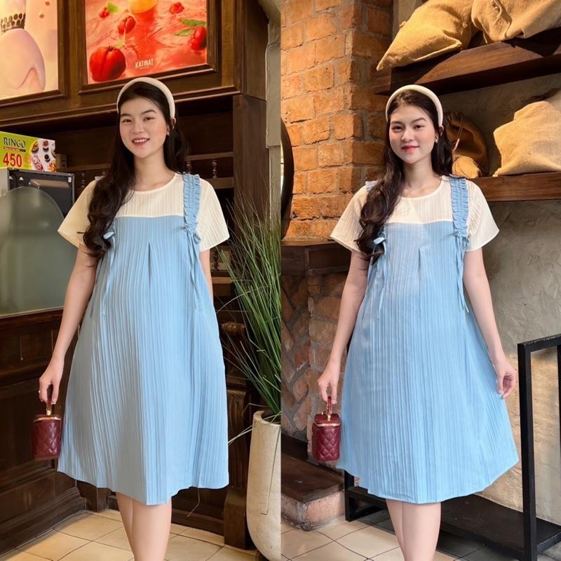 Đầm bầu mùa hè Yếm xinh xắn dễ thương chất xốp Hàn mặc đi làm đi chơi - Hồng