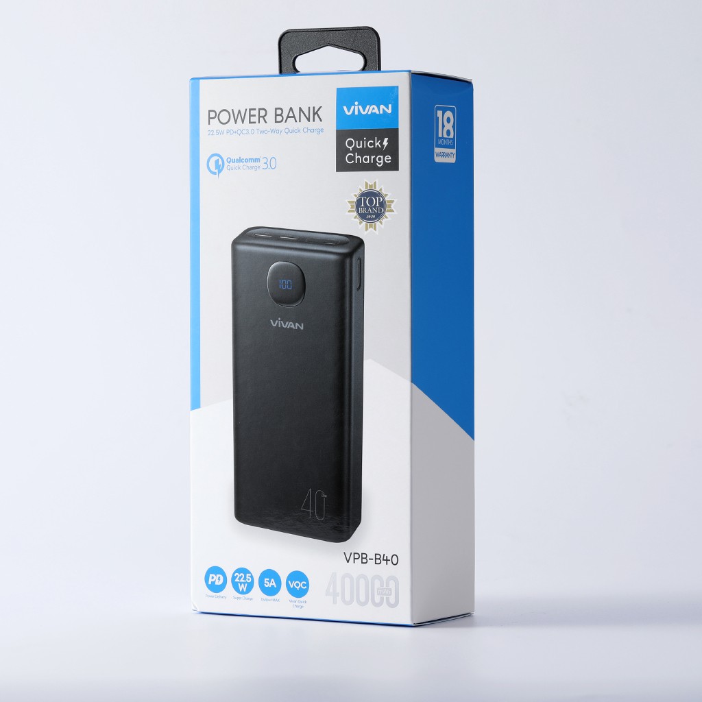 Pin Sạc Dự Phòng Chính Hãng Sạc Nhanh 40.000mAh VIVAN VPB-B40 3Output - hàng chính hãng