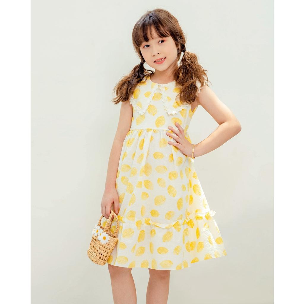 Váy đầm bé gái BYZU, chất cotton họa tiết quả chanh thiết kế mùa hè mát mẻ