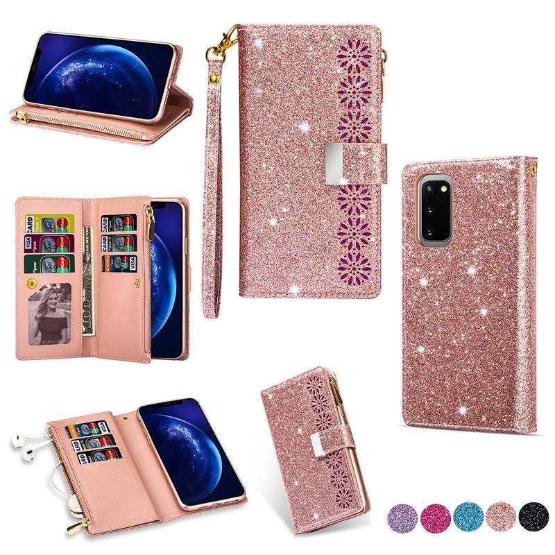 Bao da điện thoại mềm nắp lật trang trí lấp lánh cho Samsung Note 20 Pro A71 A51 5G A70E A31 A21S