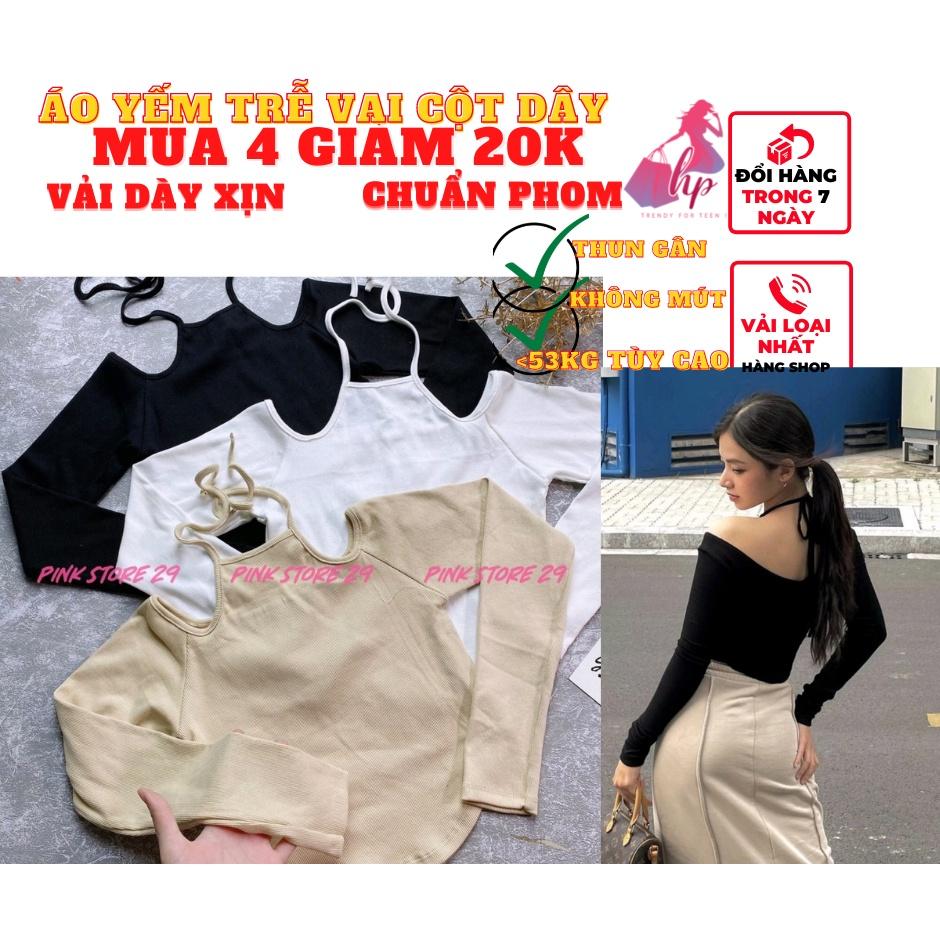 áo croptop cổ yếm cột dây nữ ôm body tay dài kiểu hàn quốc A121