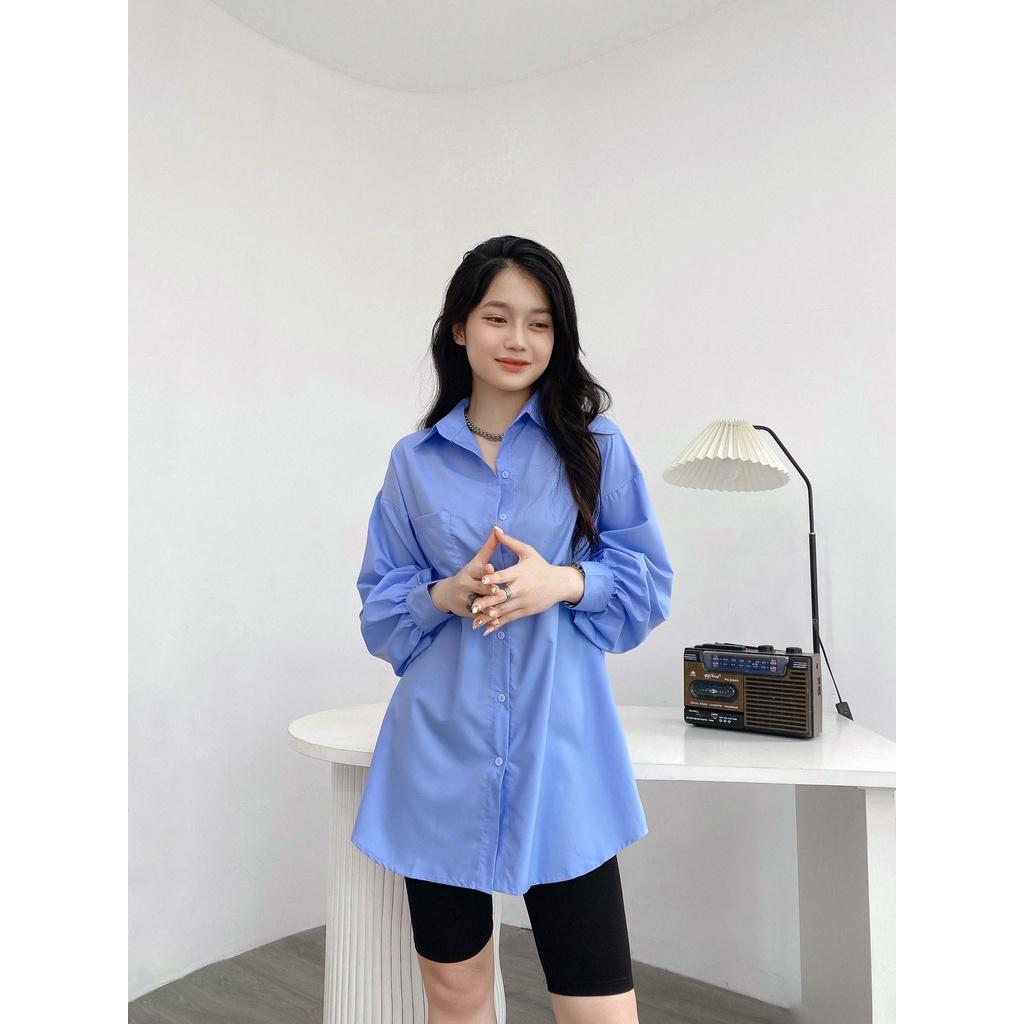 Áo Sơ Mi Dáng Dài DOMEI Form Rộng Dáng Giấu Quần Hàn Quốc