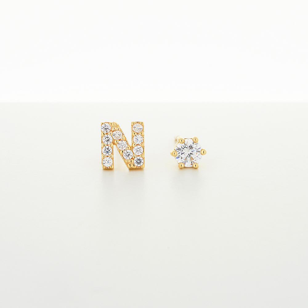 Bông Tai Nữ Chữ N Vàng Tây 14K BTAM111 Huy Thanh Jewelry