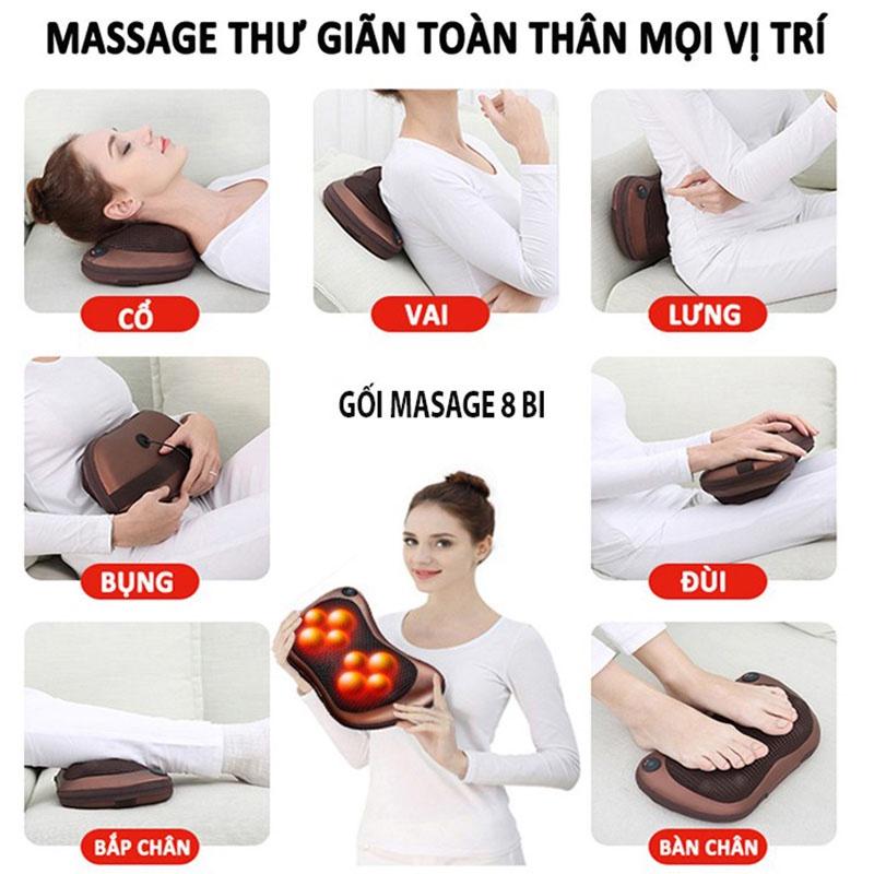 Gối Massage Cổ Vai Gáy Hồng Ngoại 8 Bi Cao Cấp Công Nghệ Nhật Bản, Máy Massage Cổ Vai Gáy Toàn Thân