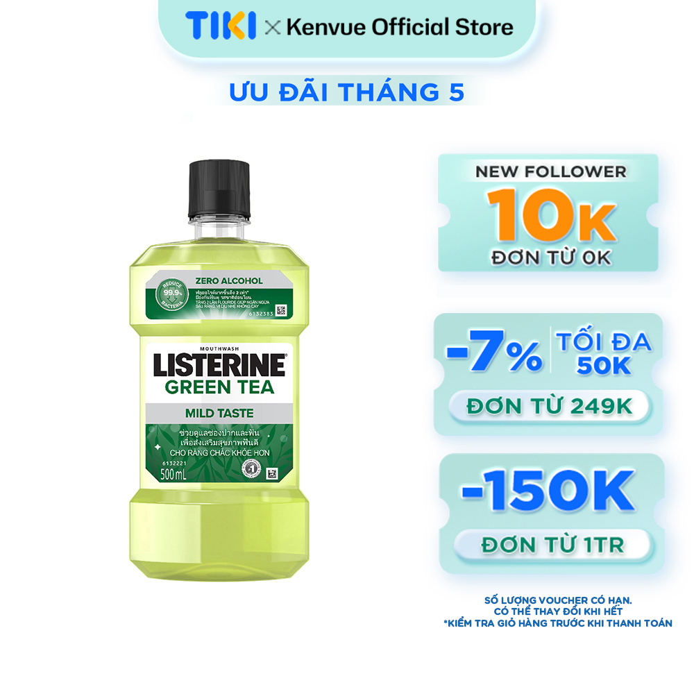 Nước súc miệng ngừa sâu răng vị trà xanh không cay Listerine Natural Green Tea 500ml - 100953223