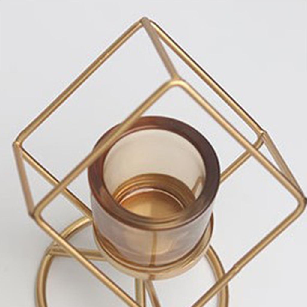 Nordic Style Geometric Candle Holder Stand with Glass Cup Golden