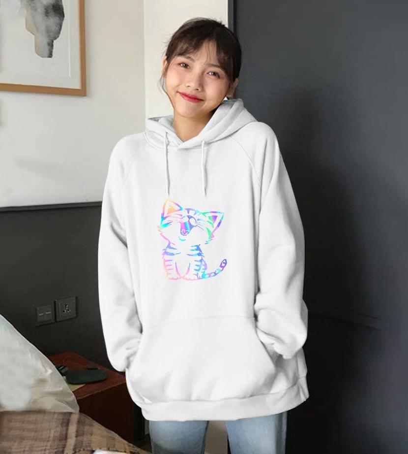 ÁO KHOÁC NỈ HOODIE PHẢN QUANG  MÈO CƯỜI