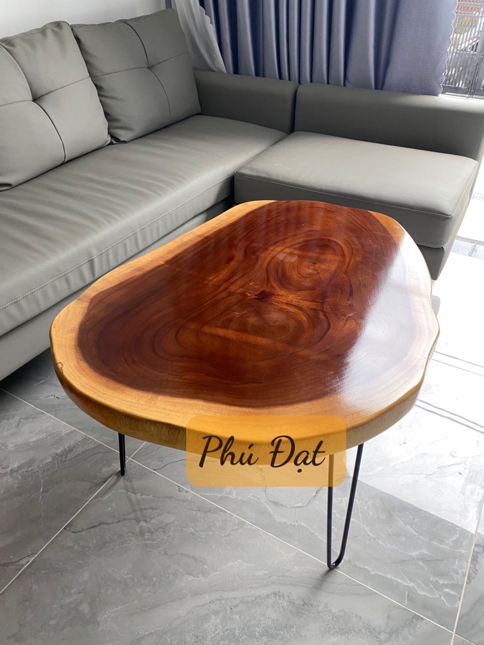Bàn Sofa Lớn Gỗ Me Tây Kèm Chân Avi Kích Thước 97x60x5cm - Bàn Tròn Gỗ Me Tây Nguyên Tấm Vân Gỗ Đẹp Tự Nhiên Sang Trọng