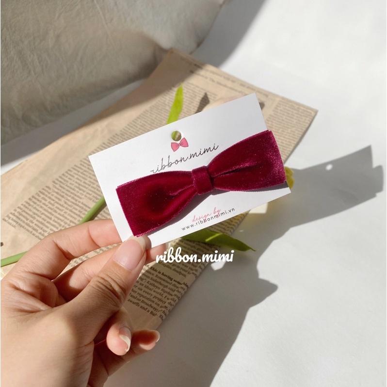 Kẹp Tóc Nơ Đỏ Nhung Handmade Cao Cấp Ribbon.mimi Basic Velvet Kẹp giữa / Kẹp mái