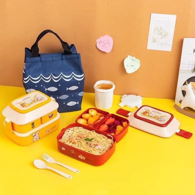 Set hộp cơm 2 tầng kèm thìa dĩa