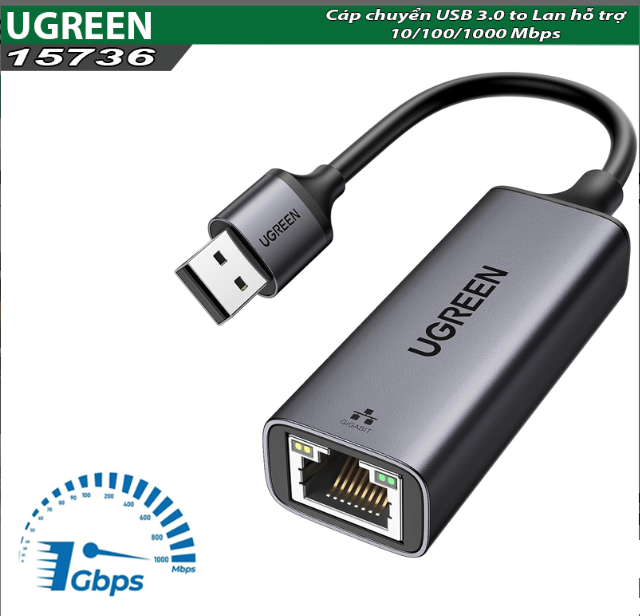 Cáp chuyển USB 3.0 to Lan hỗ trợ 10/100/1000 Mbps Ugreen 15736 - Hàng chính hãng
