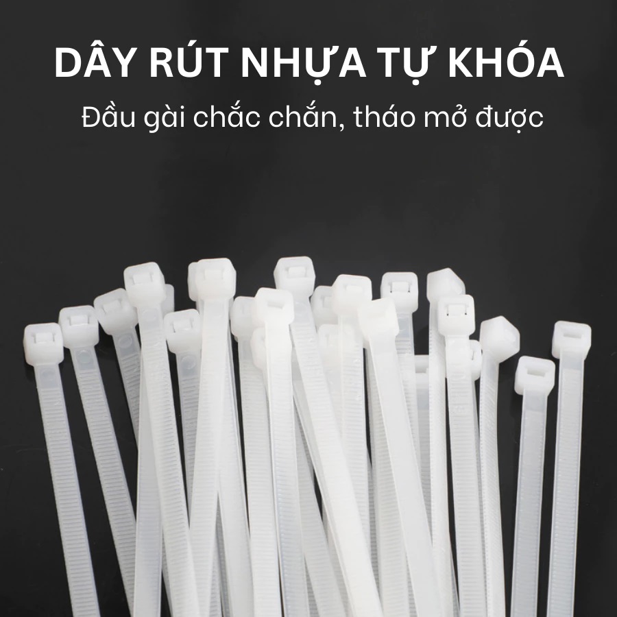 Bịch 100 sợi Dây rút nhựa nylon màu trắng loại tốt size dài 25cm rộng 3.3mm dẻo dai bền chắc dùng rút cột vật dụng - miếng lót chuột